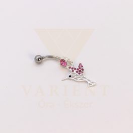 EZÜST KÖLDÖK PIERCING - RÓZSASZÍN KOLIBRI