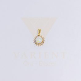   Sárga arany medál tejopál és cirkónia kővel karmos foglalattal