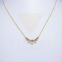   Sárga arany gyémántvésett gömbös nyaklánc fehér és rozé arannyal